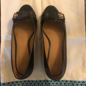 Tory Burch open toe Black wedges with 1.8” heel